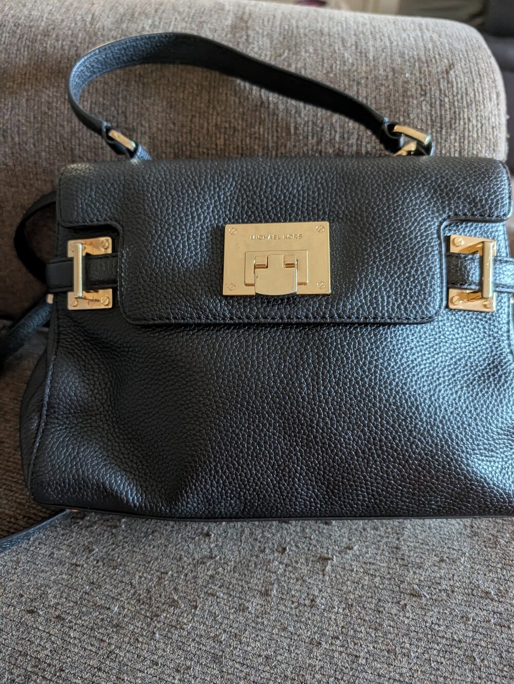 Michael Kors Black Pebbled Leather Shoulder Bag with Gold Hardware
